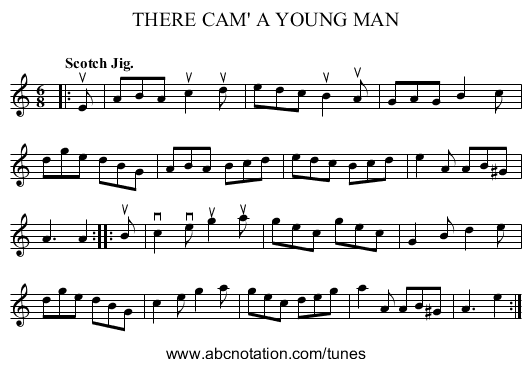 THERE CAM' A YOUNG MAN - staff notation