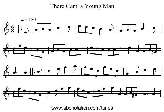 There Cam' a Young Man - staff notation
