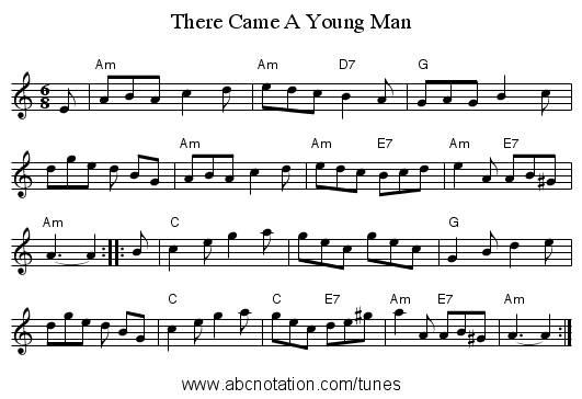 There Came A Young Man - staff notation