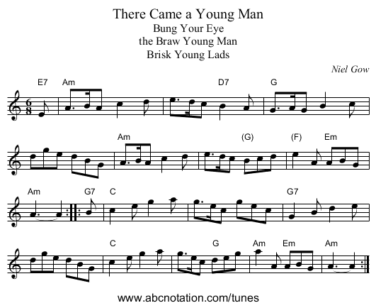 There Came a Young Man - staff notation