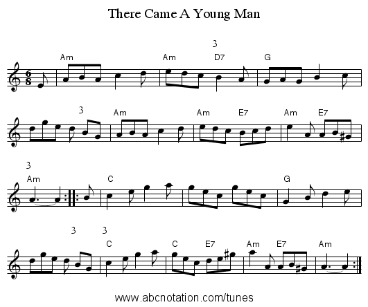 There Came A Young Man - staff notation
