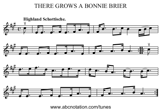 THERE GROWS A BONNIE BRIER - staff notation