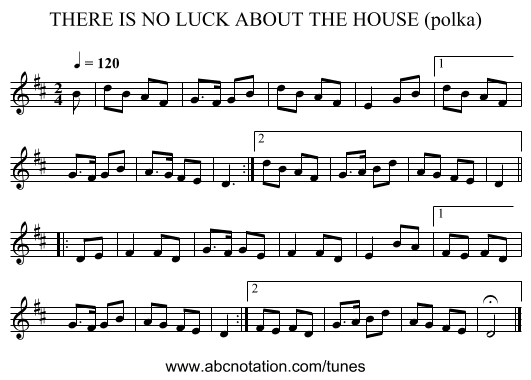 THERE IS NO LUCK ABOUT THE HOUSE (polka) - staff notation