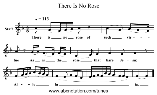 There Is No Rose - staff notation