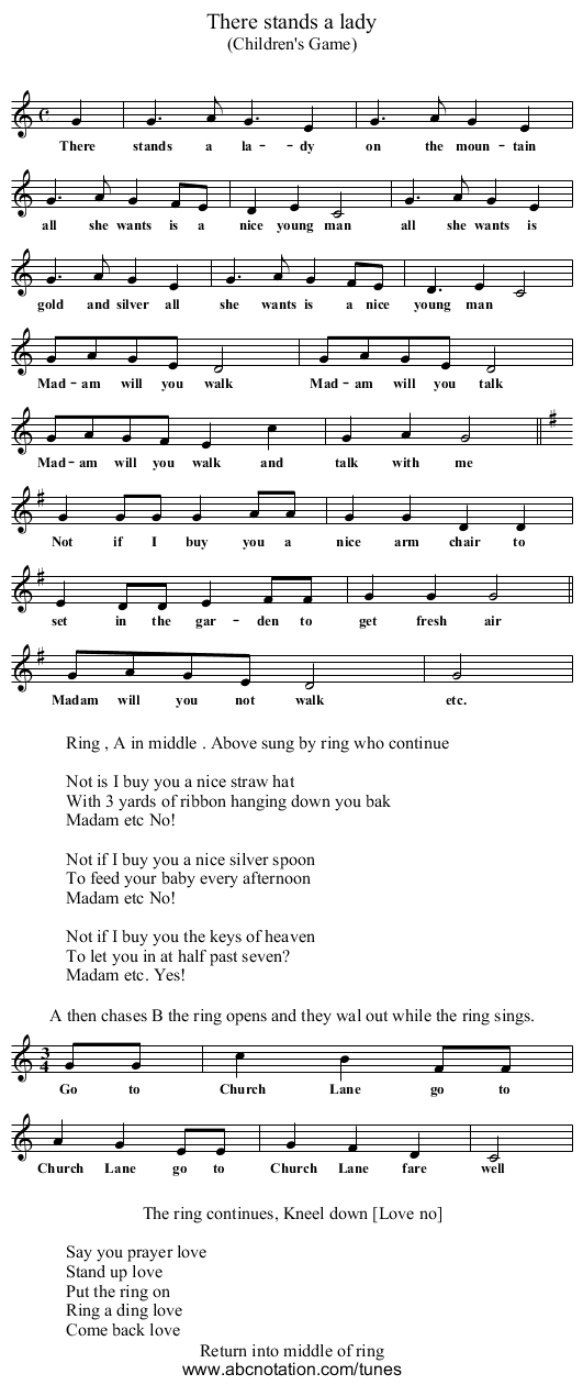 There stands a lady - staff notation