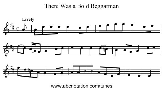 There Was a Bold Beggarman - staff notation