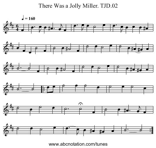 There Was a Jolly Miller. TJD.02 - staff notation