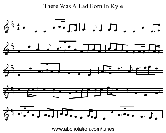 There Was A Lad Born In Kyle - staff notation