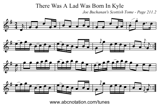 There Was A Lad Was Born In Kyle - staff notation