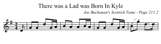There was a Lad was Born In Kyle - staff notation