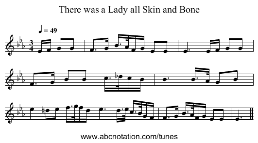 There was a Lady all Skin and Bone - staff notation
