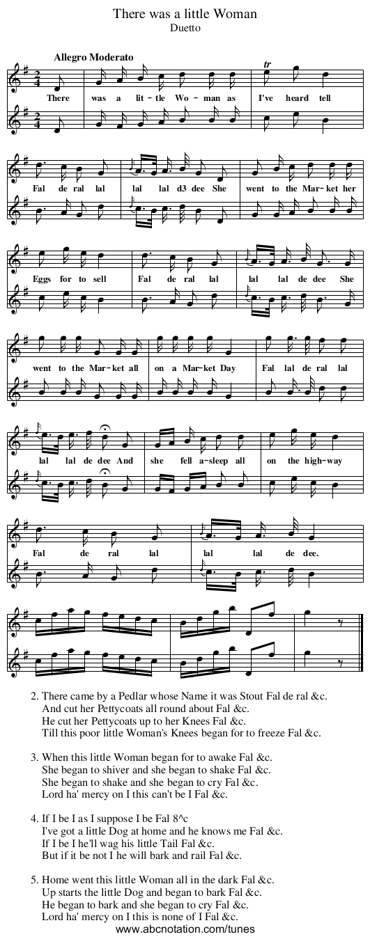 There was a little Woman - staff notation