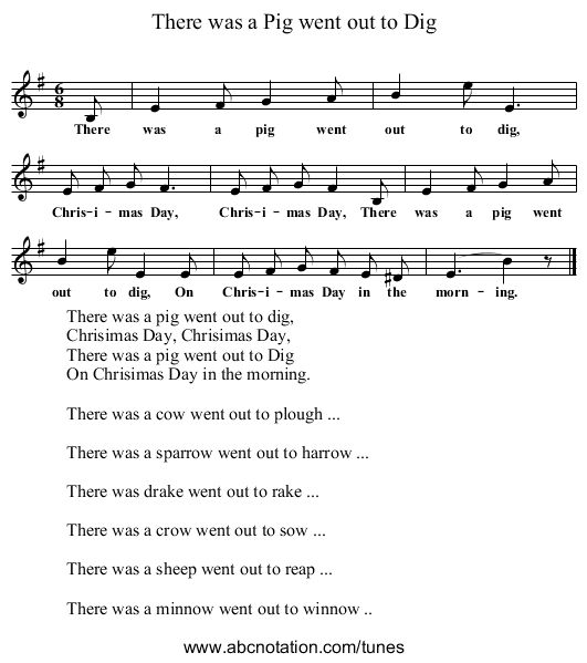 There was a Pig went out to Dig - staff notation