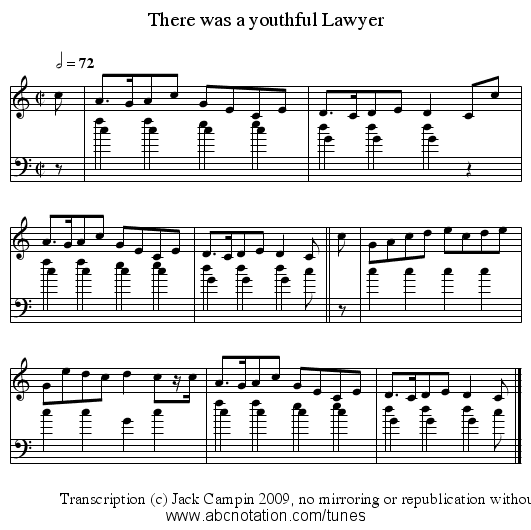There was a youthful Lawyer - staff notation