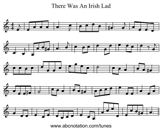 There Was An Irish Lad - staff notation