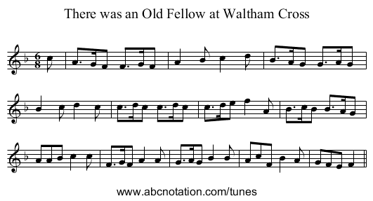 There was an Old Fellow at Waltham Cross - staff notation