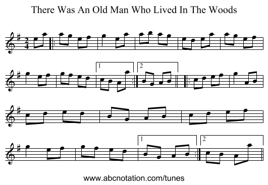 There Was An Old Man Who Lived In The Woods - staff notation