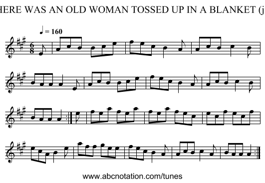 THERE WAS AN OLD WOMAN TOSSED UP IN A BLANKET (jig) - staff notation