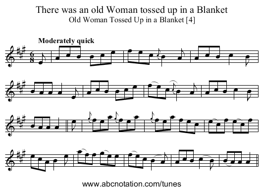 There was an old Woman tossed up in a Blanket - staff notation