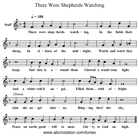 There Were Shepherds Watching - staff notation