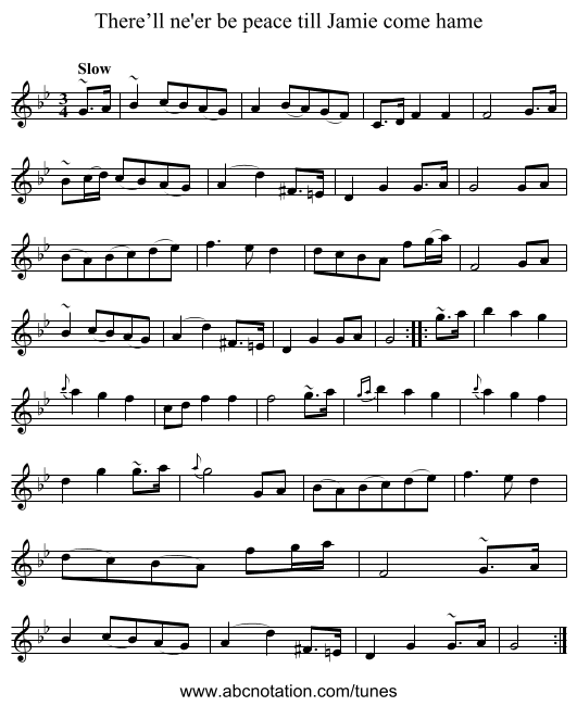 There’ll ne'er be peace till Jamie come hame - staff notation