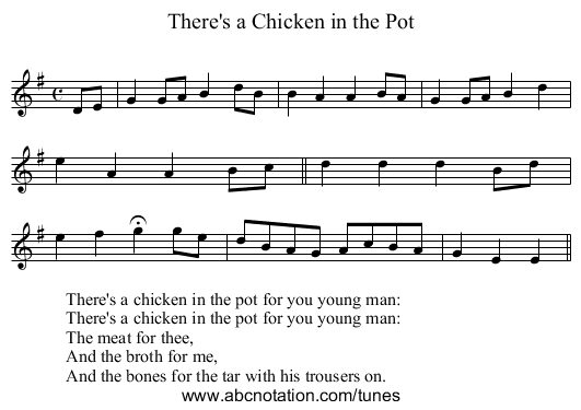 There's a Chicken in the Pot - staff notation