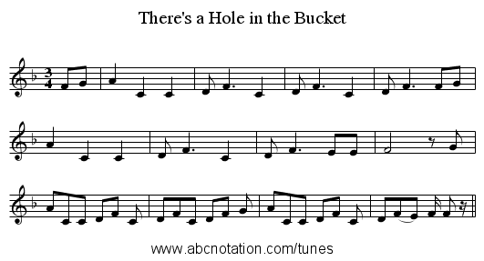 There's a Hole in the Bucket - staff notation