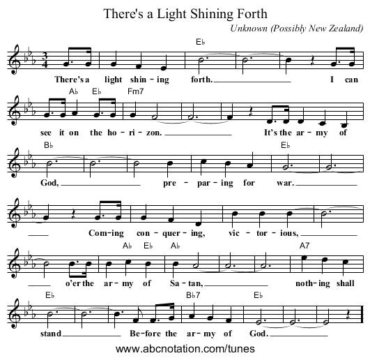 There's a Light Shining Forth - staff notation