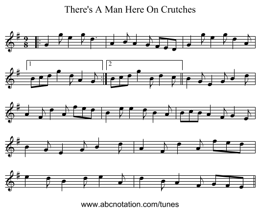There's A Man Here On Crutches - staff notation