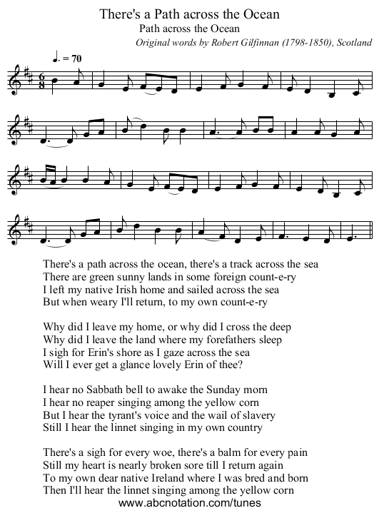 There's a Path across the Ocean - staff notation