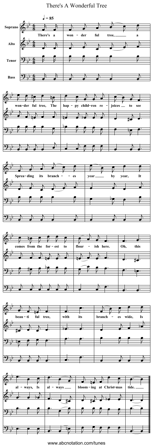 There's A Wonderful Tree - staff notation