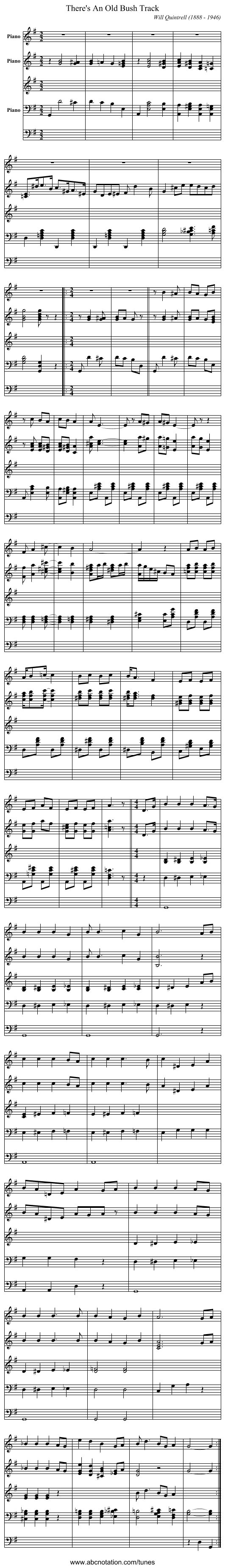 There's An Old Bush Track - staff notation
