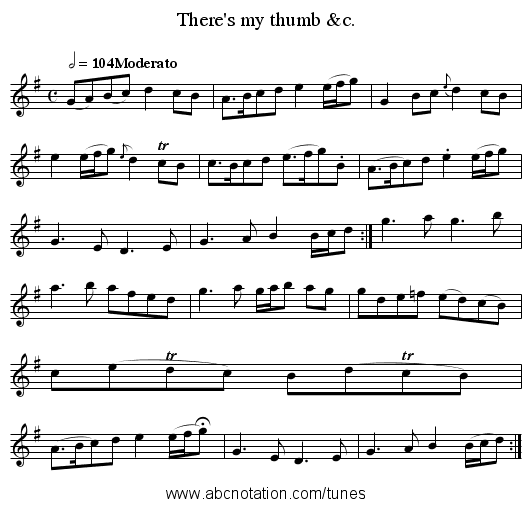There's my thumb &c. - staff notation