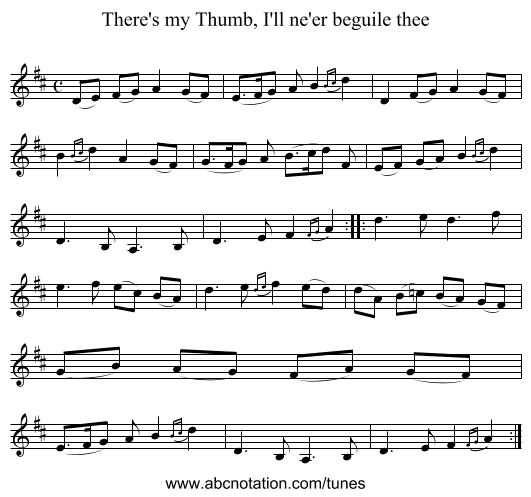 There's my Thumb, I'll ne'er beguile thee - staff notation