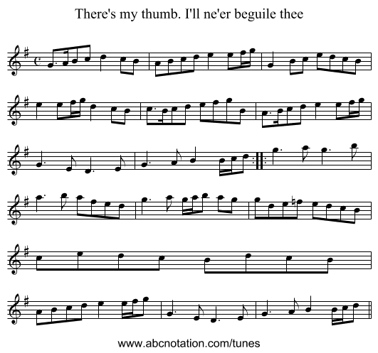 There's my thumb. I'll ne'er beguile thee - staff notation