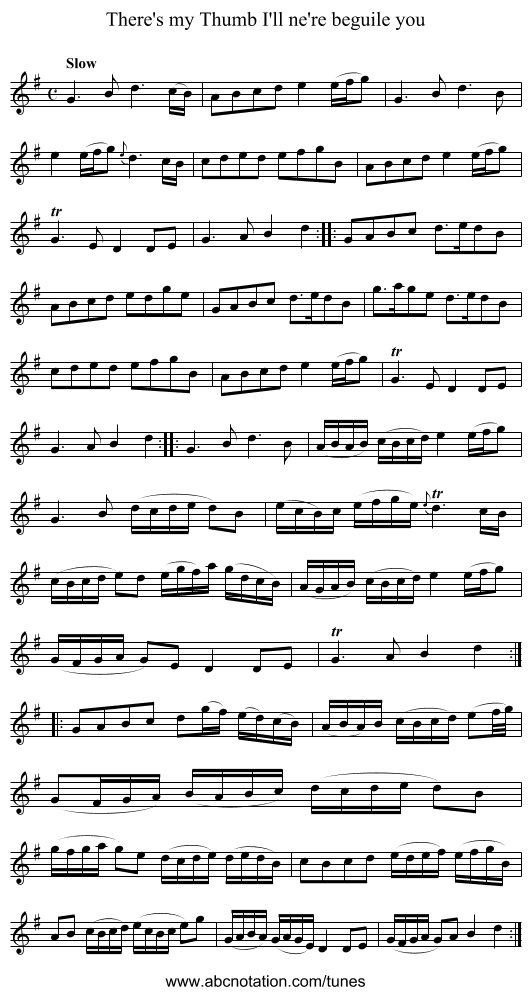 There's my Thumb I'll ne're beguile you - staff notation