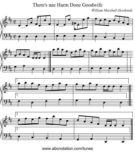 There's nae Harm Done Goodwife - staff notation