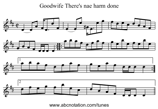 There's nae harm done, Goodwife - staff notation
