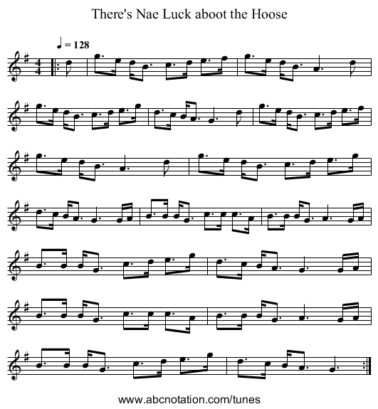 There's Nae Luck aboot the Hoose - staff notation