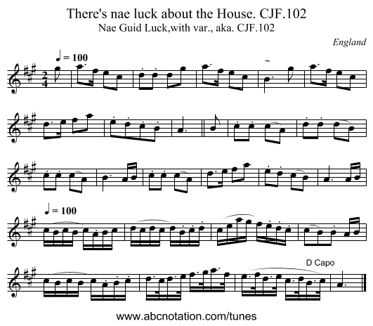 There's nae luck about the House. CJF.102 - staff notation