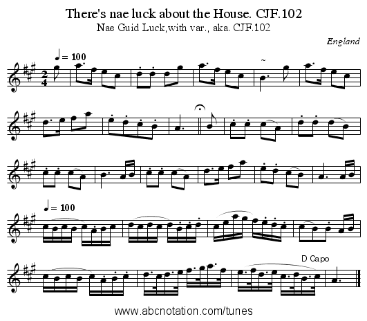 There's nae luck about the House. CJF.102 - staff notation