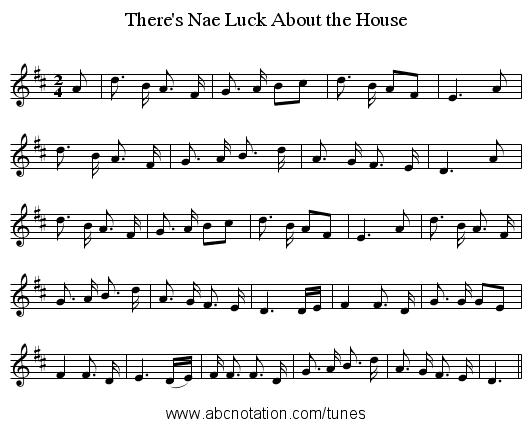 There's Nae Luck About the House - staff notation
