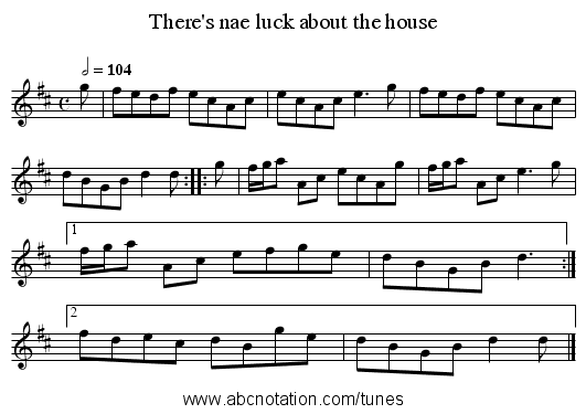 There's nae luck about the house - staff notation