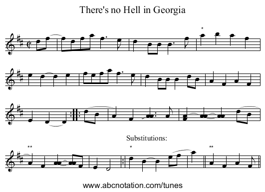 There's no Hell in Georgia - staff notation