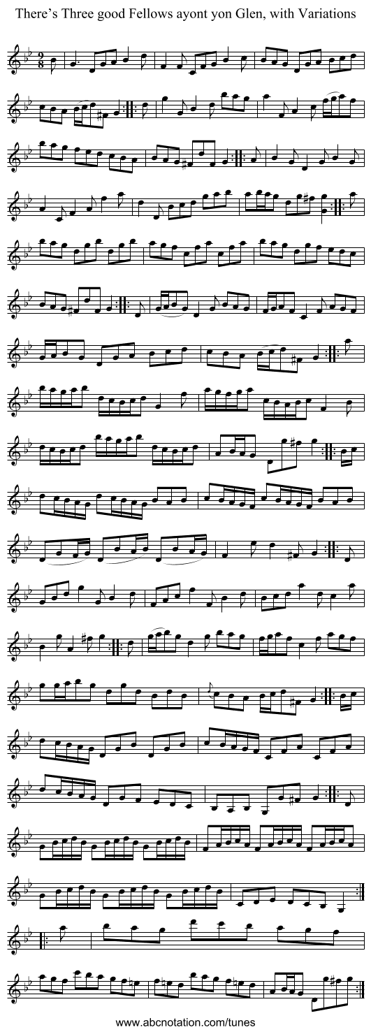 There’s Three good Fellows ayont yon Glen, with Variations - staff notation