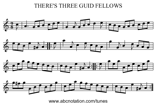 THERE'S THREE GUID FELLOWS - staff notation