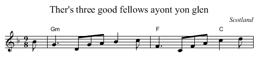 Ther's three good fellows ayont yon glen - staff notation