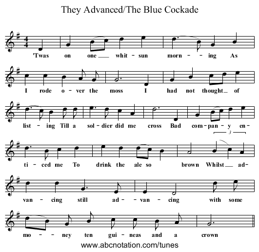 They Advanced/The Blue Cockade - staff notation
