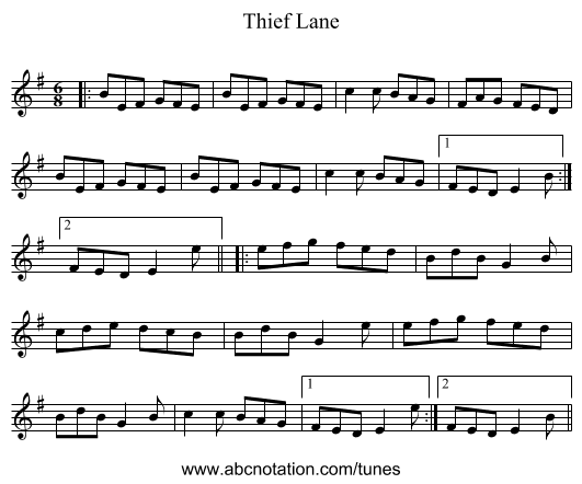 Thief Lane - staff notation