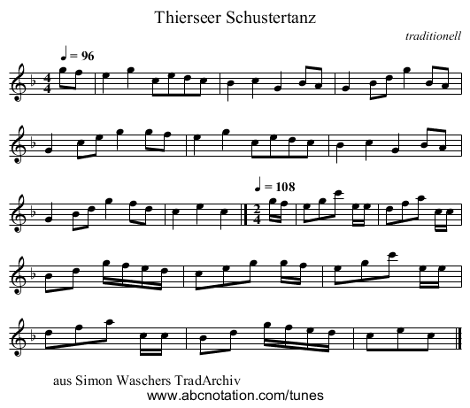 Thierseer Schustertanz - staff notation